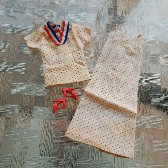 Vintage clothes for b red dress with top and shoes estate sale find - Picture 1 of 9
